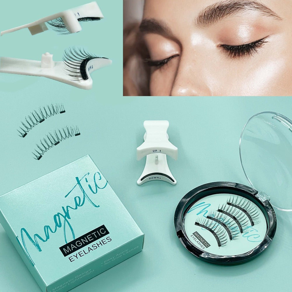 Natural Slim Nude Magnetic Eyelashes with Eyelash Curler — 3D Glue-Free Reusable Transparent Soft Stem Strong Magnetic Force Eye-Enlarging False Lashes for Daily & Office Wear, 1 P - product image