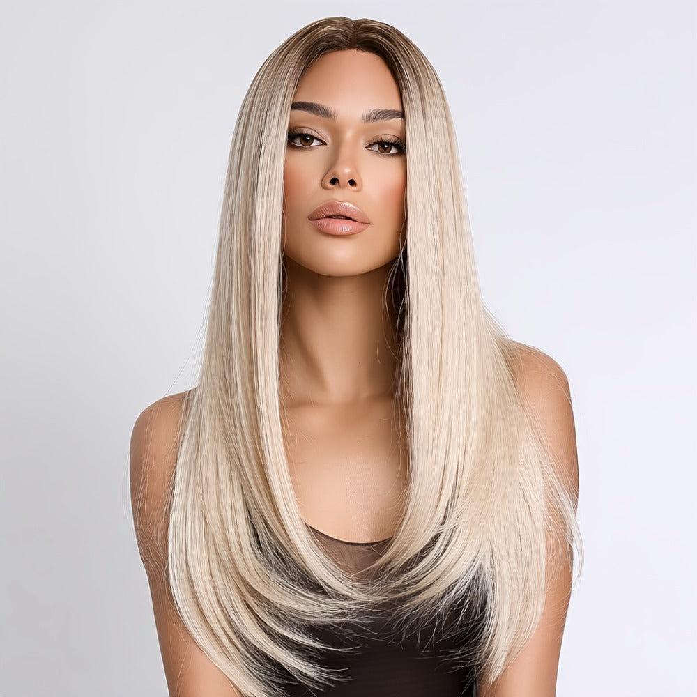 U Part Lace Front Bob Wig 4x1 Glueless Rose Net Cap Middle Part Natural Hairline Synthetic Wig for Women 14 Inch Brown Highlights Milky White Black Pink - product image 26