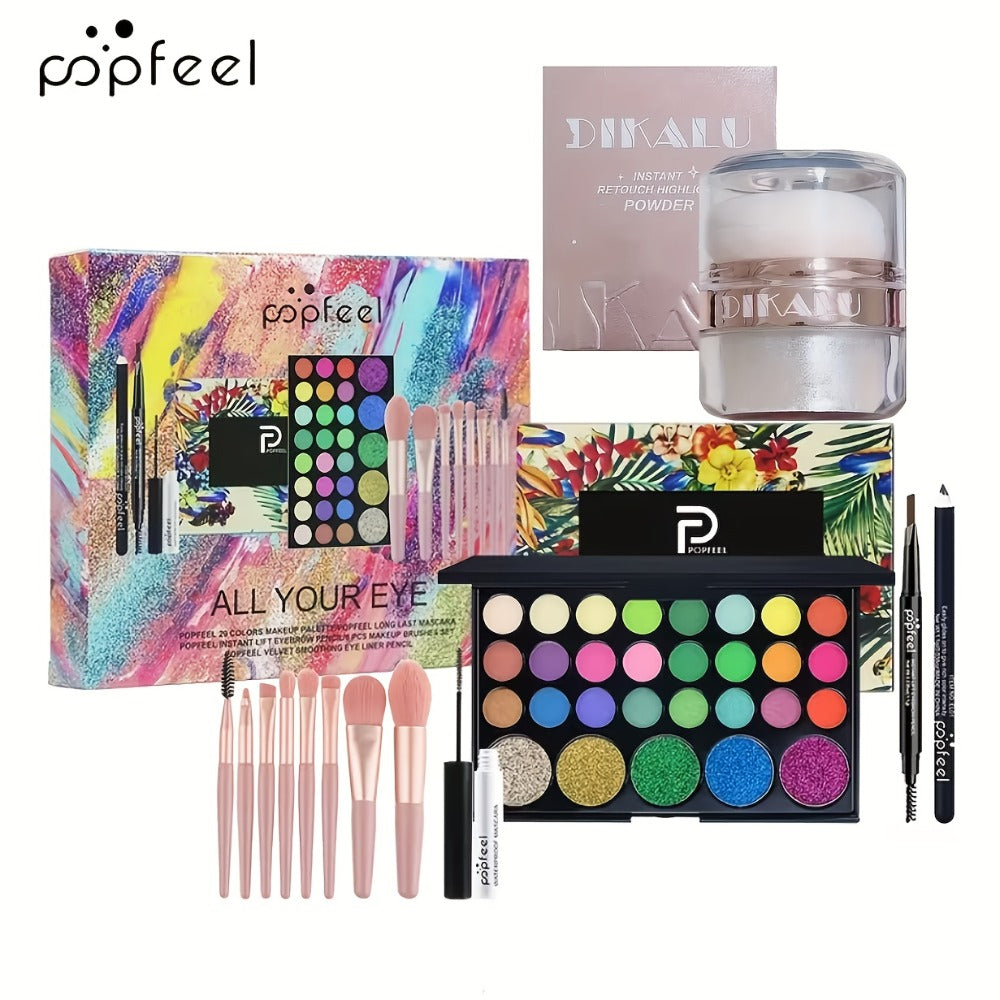 Makeup Gift Set POPFEEL 29-Color Eyeshadow Palette + Mascara + Eyeliner + Brow Pencil + Highlighter Powder + 7-Piece Brush Set | Complete Eye & Face Kit for All Skin Types | Beginn - product image 5