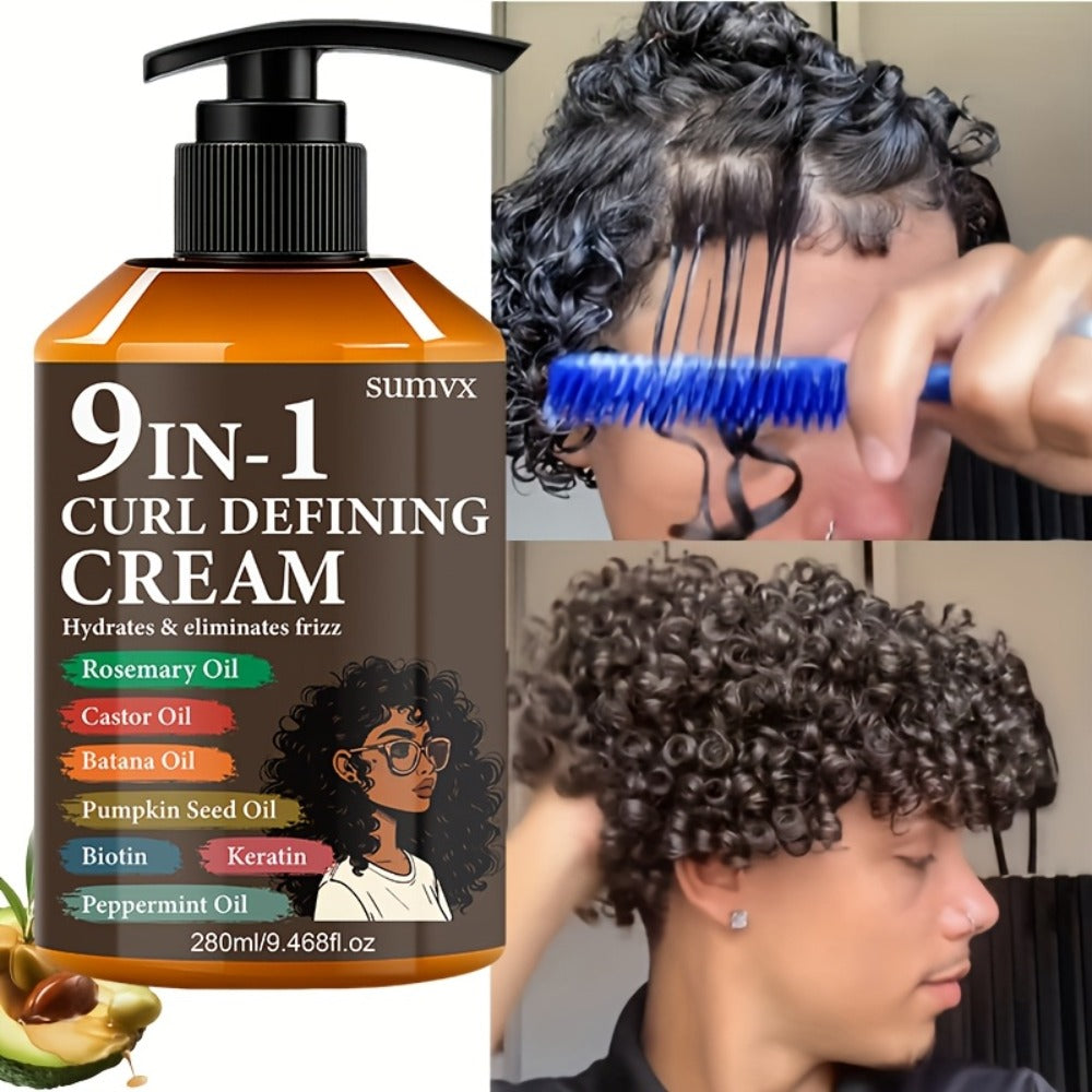 Curl Defining Cream 9-in-1 for Wavy Curly Hair 9.468 fl oz Frizz Control Moisturizing Long-Lasting Hold Non-Greasy Unisex Multi-Benefit Styling Cream Defined Bouncy Healthy-Looking - product image