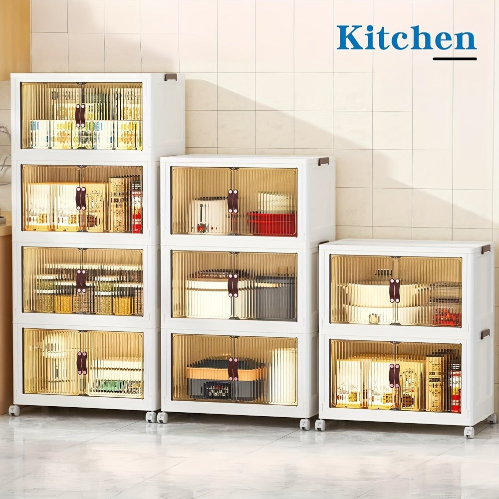 Plastic Storage Box with Wheels and Door Foldable - Large Capacity Rolling Storage Container with Layers for Bedroom, Kitchen, Living Room, Closet Organizer, 56CM Wide - product image 11