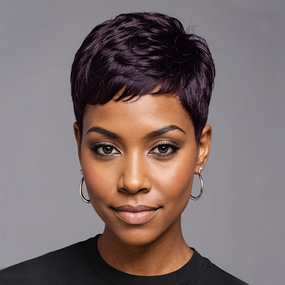 Short Pixie Cut Wig Body Wave Colored Synthetic 4 Inch 120% Density Rose Net Cap Heat Resistant Brown Red Burgundy Black for Women Halloween Party Music Festival Cosplay Daily Wear - product image 3