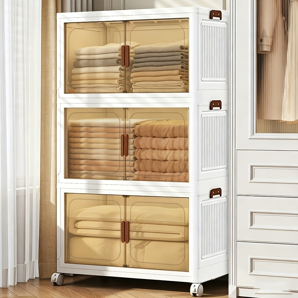Foldable Storage Cabinet with Door – Multi-Layer Stackable Storage Box for Shoes, Clothes & Books | Large Closet Organizer for Bedroom, Bathroom, Kitchen, Office & Wardrobe - product image 2