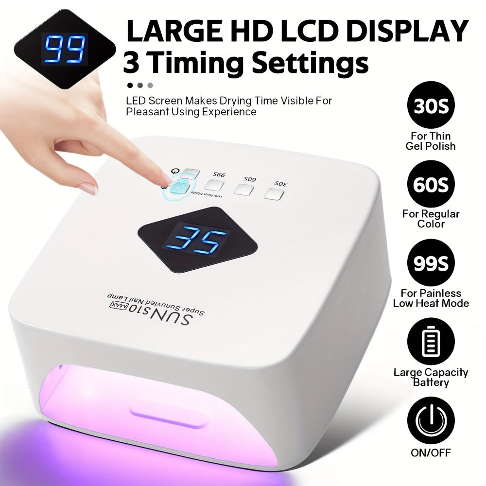 Cordless LED Nail Lamp SUN S10 MAX Rechargeable — 30 LED Lights Auto Sensor 3-Timer LCD Display Professional Gel Nail Dryer for UV Gel Acrylic Base Top Coat, Wireless Nail Light fo - product image 2