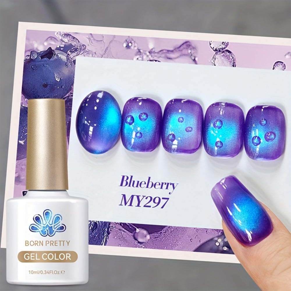 Cat Eye Magnetic Gel Nail Polish 10ml - Blueberry Glitter Purple Blue Glass Bead Sparkling Effect, UV LED Semi-Permanent Gel Varnish with Magnetic Stick, DIY Salon Nail Art - product image 4