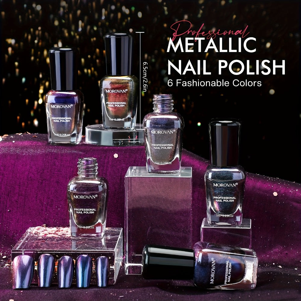 Holographic Nail Polish Set 6pcs Air Dry No UV Lamp – Metallic Glitter Rainbow Shimmer Lacquer 0.25oz, Finger & Toenail Polish Kit, Nail Art Gift Set for Women Girls by Morovan - product image 5