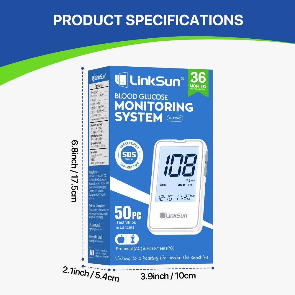 Blood Glucose Monitor Kit with 100 Test Strips & Lancets | Linksun Diabetes Testing Set | Large Display 448 Memory No Coding Glucometer - product image 9