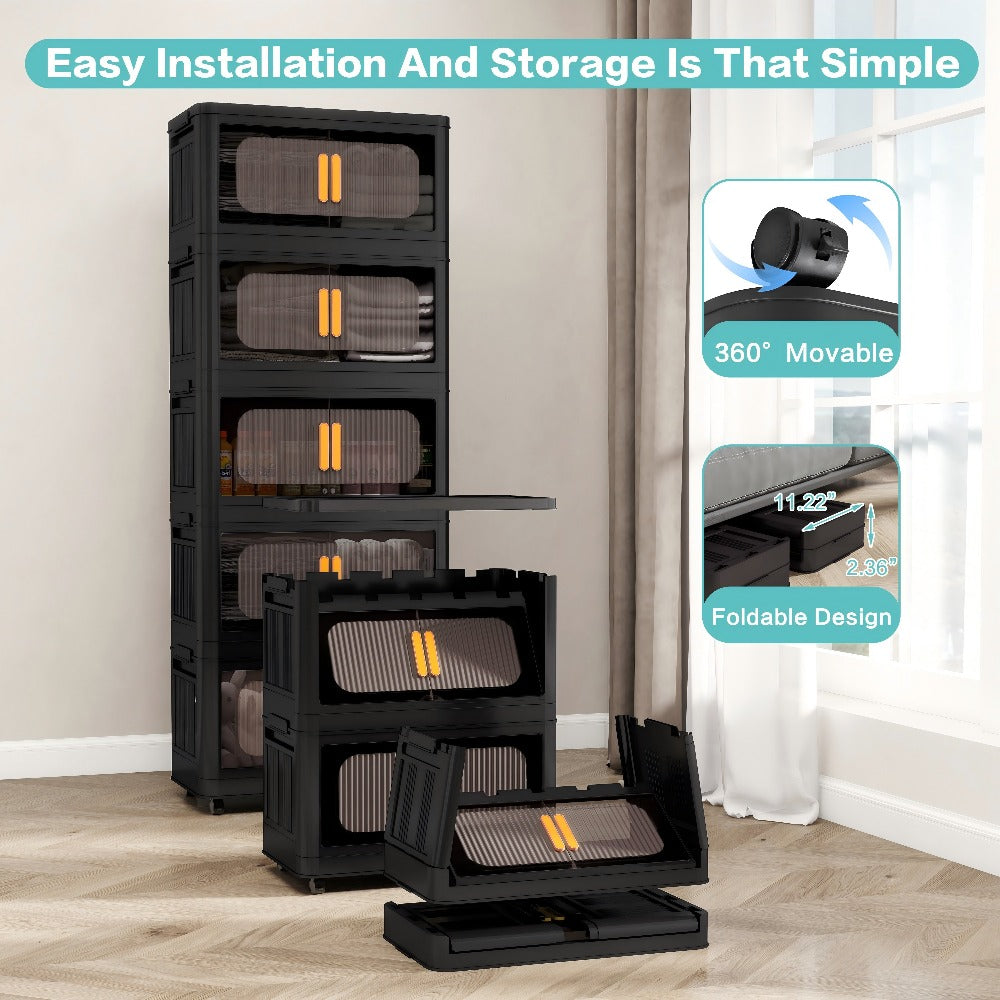 Rolling Storage Cart 4 5 Tier Double Door Collapsible Stackable Plastic Organizer with 360 Lockable Wheels Space Saving Bin for Dorm Office Closet Bedroom Garage Gym - product image 6