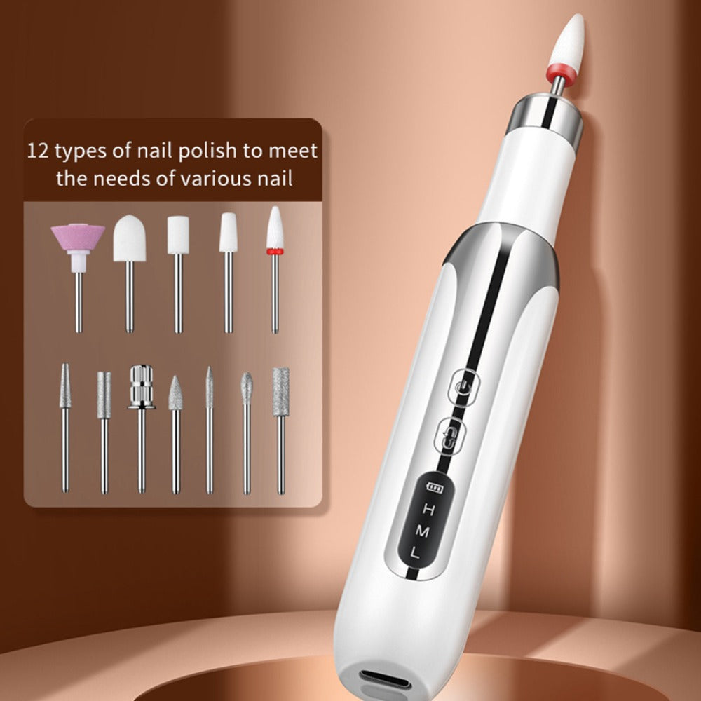 Electric Nail Drill Cordless USB Rechargeable 12 Bits Sanding Bands Manicure Pedicure Kit Low Noise Portable Pen Style Home Salon Beginner Professional Golden White - product image 9