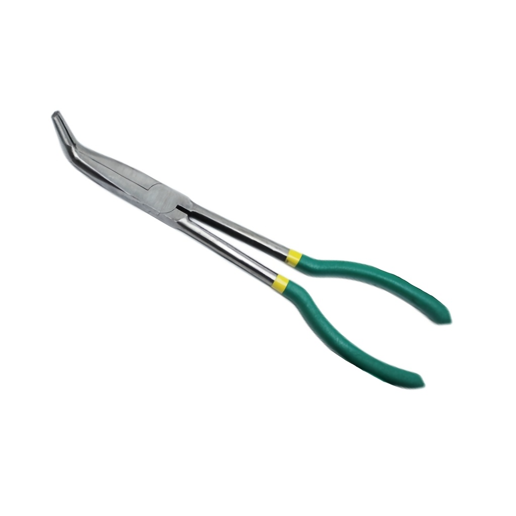 O-Ring Hook Remover Needle Nose Pliers for Saltwater Freshwater Fishing, Non-Slip Handle, Lightweight Angler Tool, Orange & Green | Long Nose Fishing Pliers 11 Inch 45-Degree Angle Bent