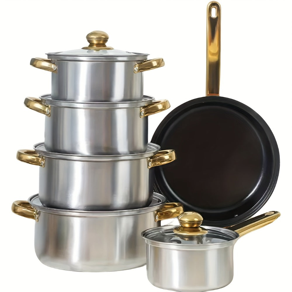 Non-Stick Cookware Set Pots and Pans 10 & 12 Piece – Heat-Resistant Frying Pan, Saucepan & Stewpot | Honeycomb Coating Stainless Steel Kitchen Cooking Set for All Stoves | Stylish  - product image 7