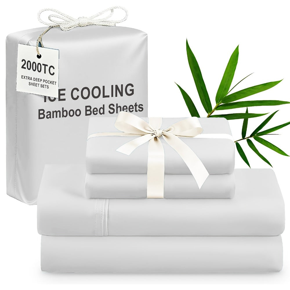 Bamboo Cooling Bed Sheet Set 4pcs Extra Deep Pocket Breathable Fitted Sheet Flat Sheet Pillowcases for Hot Sleepers Twin Full Queen King - product image 19