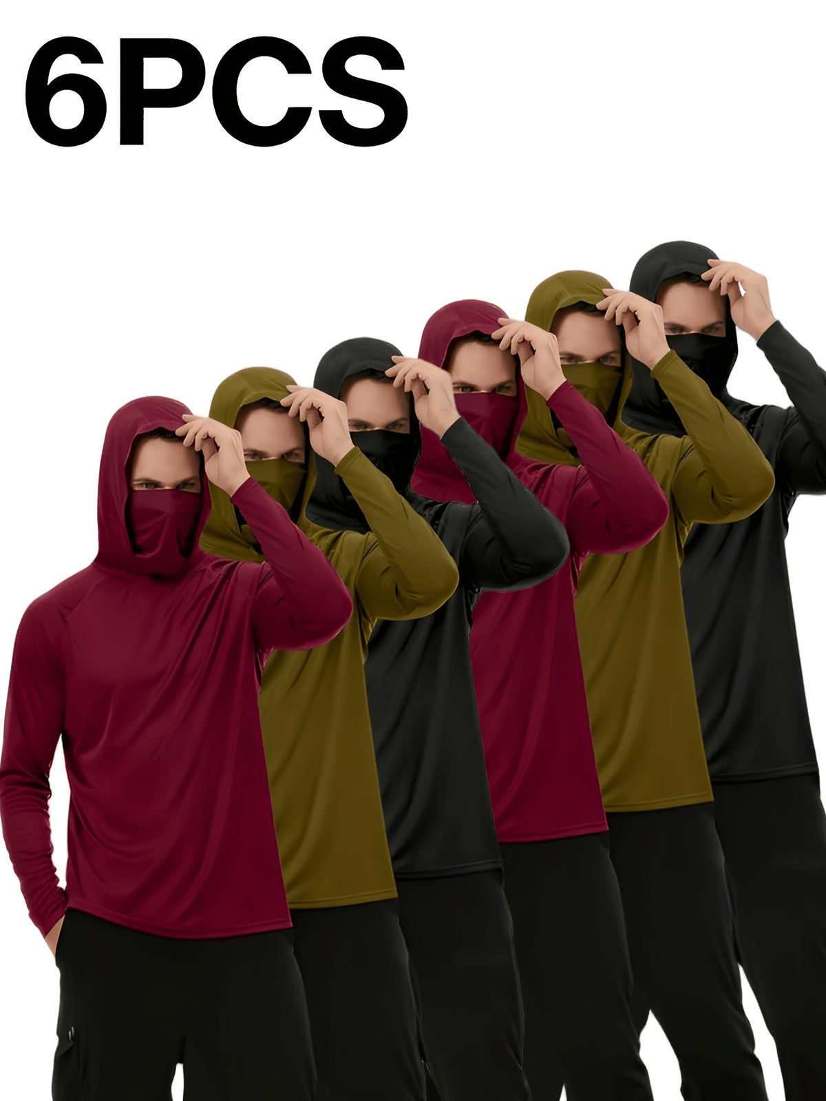 6pcs Men's Fashion Hoodie Set with Built-in Mask Trendy Style Lightweight Comfort, Quick-Dry Breathable 2026 Valentine's Day Gift - product image 3