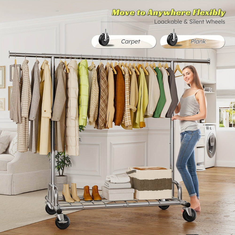 Heavy Duty Rolling Clothes Rack with Wheels - Adjustable Garment Rack 260LBS Capacity, Extendable 51"-75" Wide, for Bedroom Closet Laundry Room - product image 4