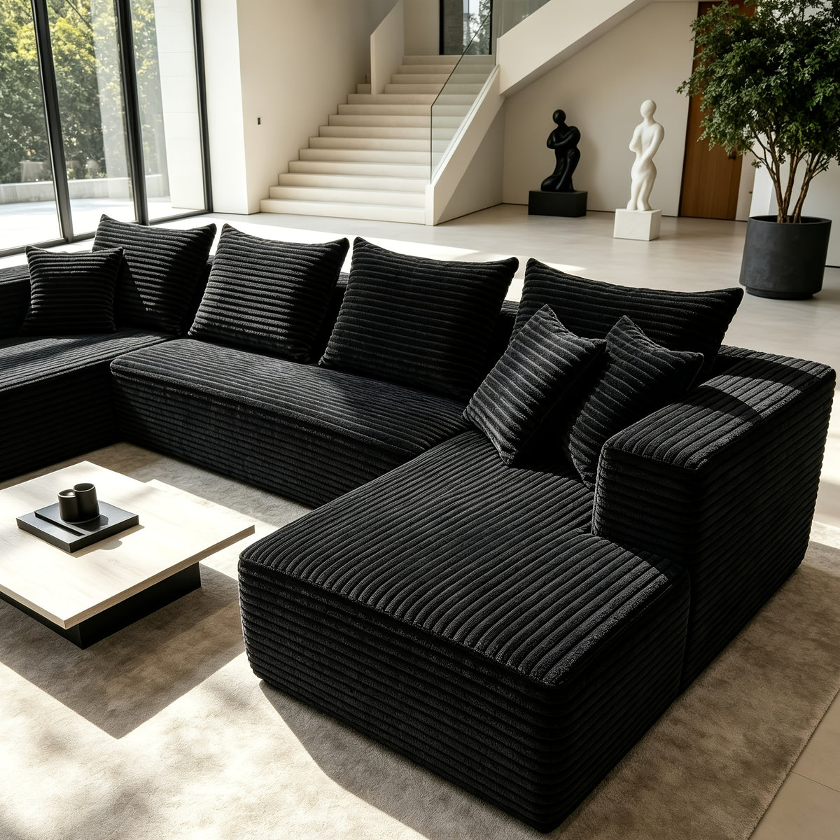 133-Inch Oversized U-Shaped Modular Sofa | Corduroy Cloud L-Shaped Corner Sofa, Extra Deep Seat, Freely Spliced and Matched, Suitable For Living Rooms and - product image 6
