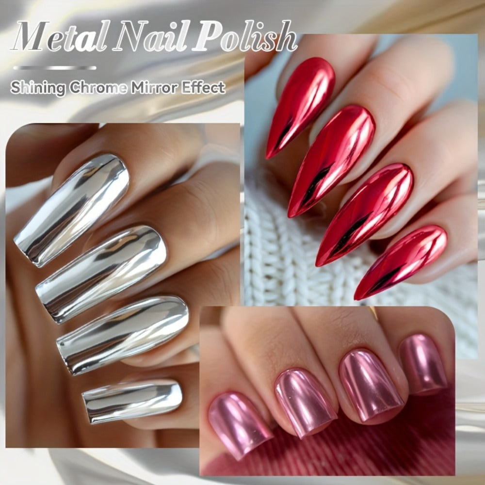 Quick-Dry Metallic Nail Polish Set 8 Colors - Super Bright Mirror Finish No UV Lamp Needed Regular Nail Polish, French Style Glass Bottle Nail Art Kit for Women Girls - product image 9