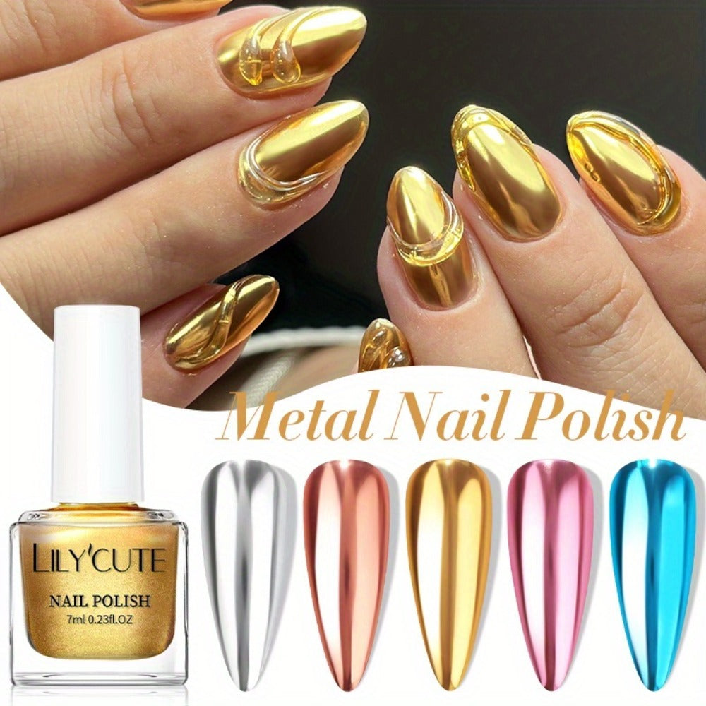 Quick-Dry Metallic Nail Polish Set 8 Colors - Super Bright Mirror Finish No UV Lamp Needed Regular Nail Polish, French Style Glass Bottle Nail Art Kit for Women Girls - product image 8