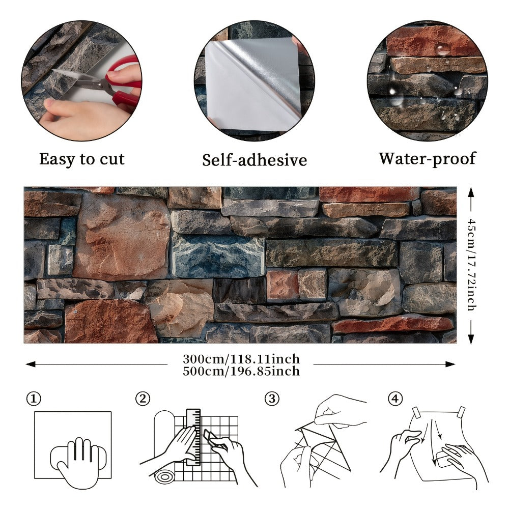 3D Brick Foam Wallpaper Self Adhesive Peel and Stick Wall Panels Waterproof PVC Rustic Brick Pattern Home Bathroom Kitchen Wall Decor Blue Brown Red 17.5in Wide - product image 4