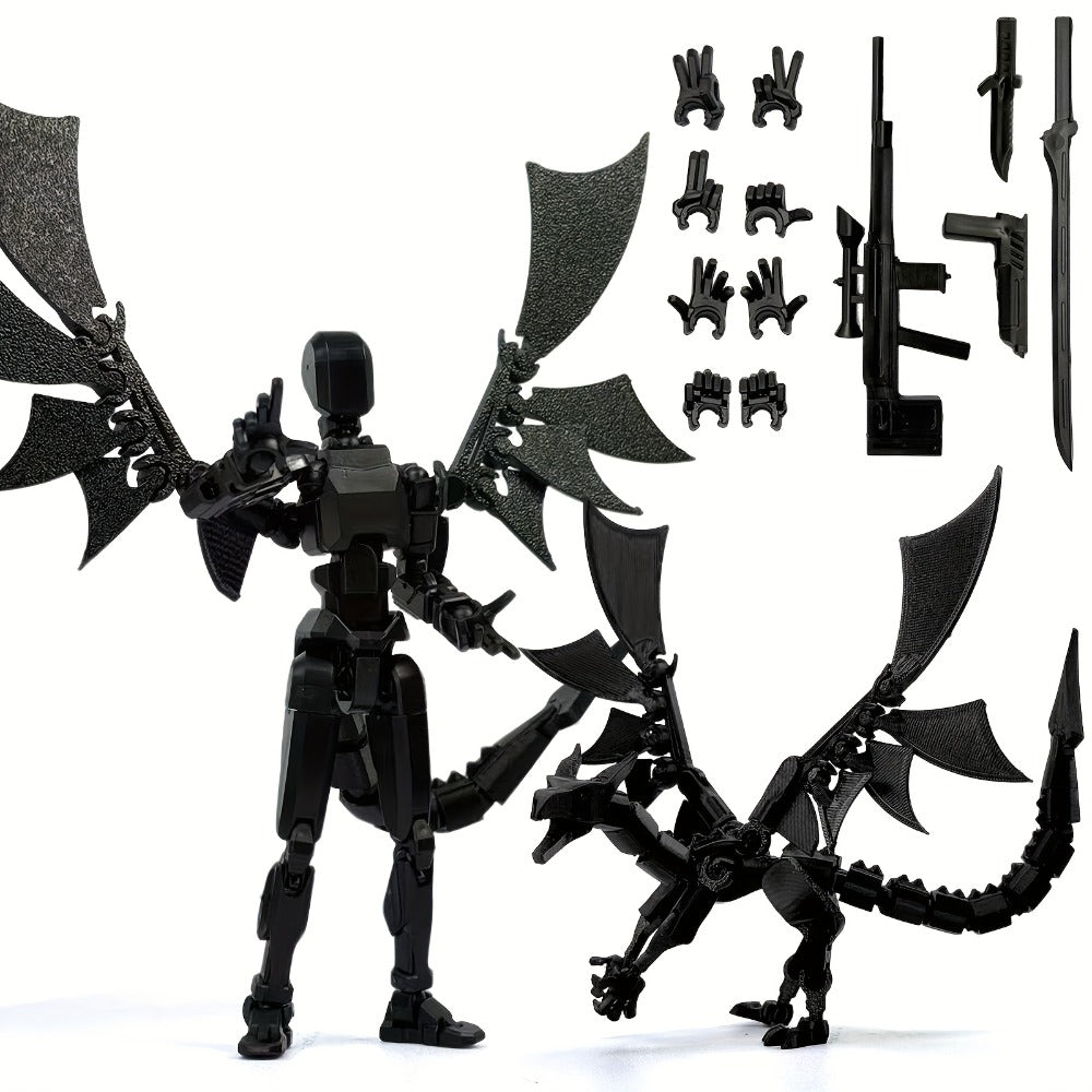 3D Printed Dragon Figurine 2-Piece Set | Articulated Flying Dragon with Movable Wings Poseable Fantasy Sculpture 4 Colors Desk Decor Gift for Gamers Adults Kids