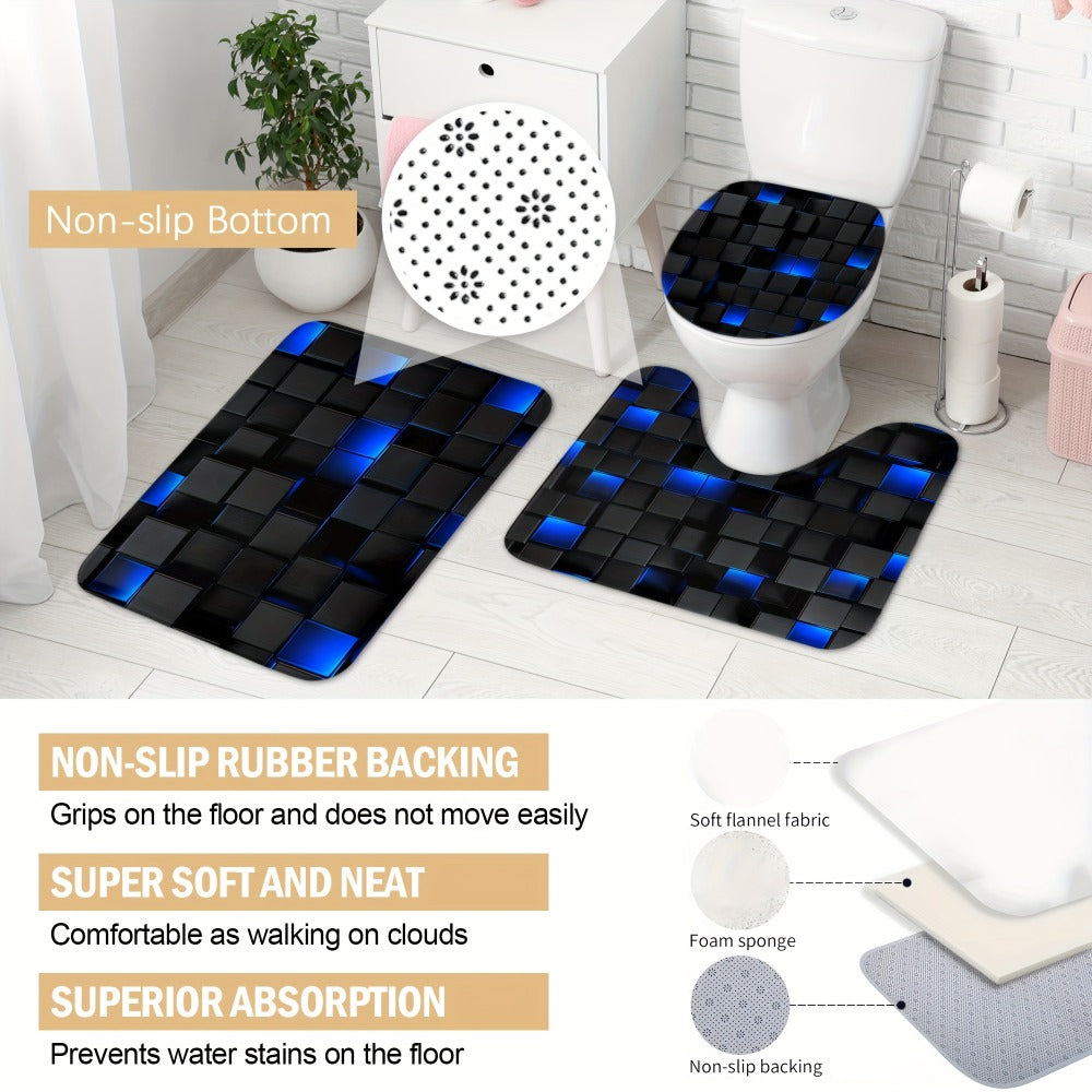 Shower Curtain Set with 12 Hooks & Toilet Seat Cover, 4-Piece Bathroom Set Dark Blue Geometric Abstract Cube Pattern, Modern Waterproof Bath Curtain Set for Bathroom Decor - product image 8