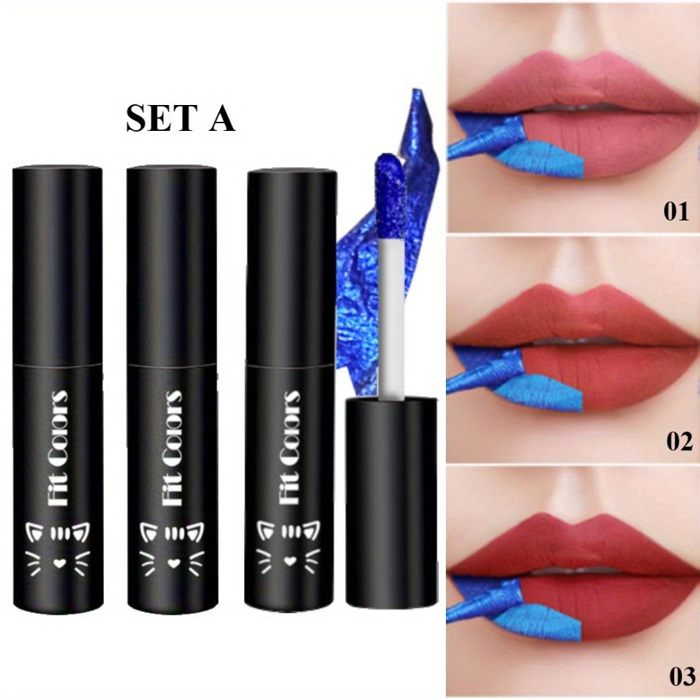 Bold Blue Matte Lip Gloss Set 3pcs Waterproof Long-Lasting Smudge-Proof Liquid Lipstick – Electric Blue Cobalt Shades Vegan Hypoallergenic Formula All Skin Tones Festival Makeup Wo - product image 3