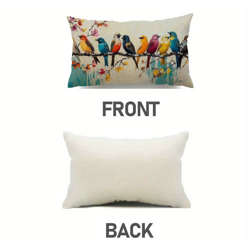 Lumbar Pillow Covers 12x20 Inch Watercolor Bird Pattern - Decorative Linen Throw Pillow Cases Cute Nature Print Zipper Closure | 1pc or 2pcs | Bedroom Living Room Sofa Couch Cushio - product image 4