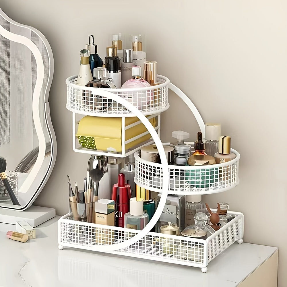 3-Tier Metal Cosmetic Organizer with Tissue Box Holder No-Installation Countertop Makeup Skincare Storage Rack for Bathroom Dresser Vanity Table Black White - product image 4