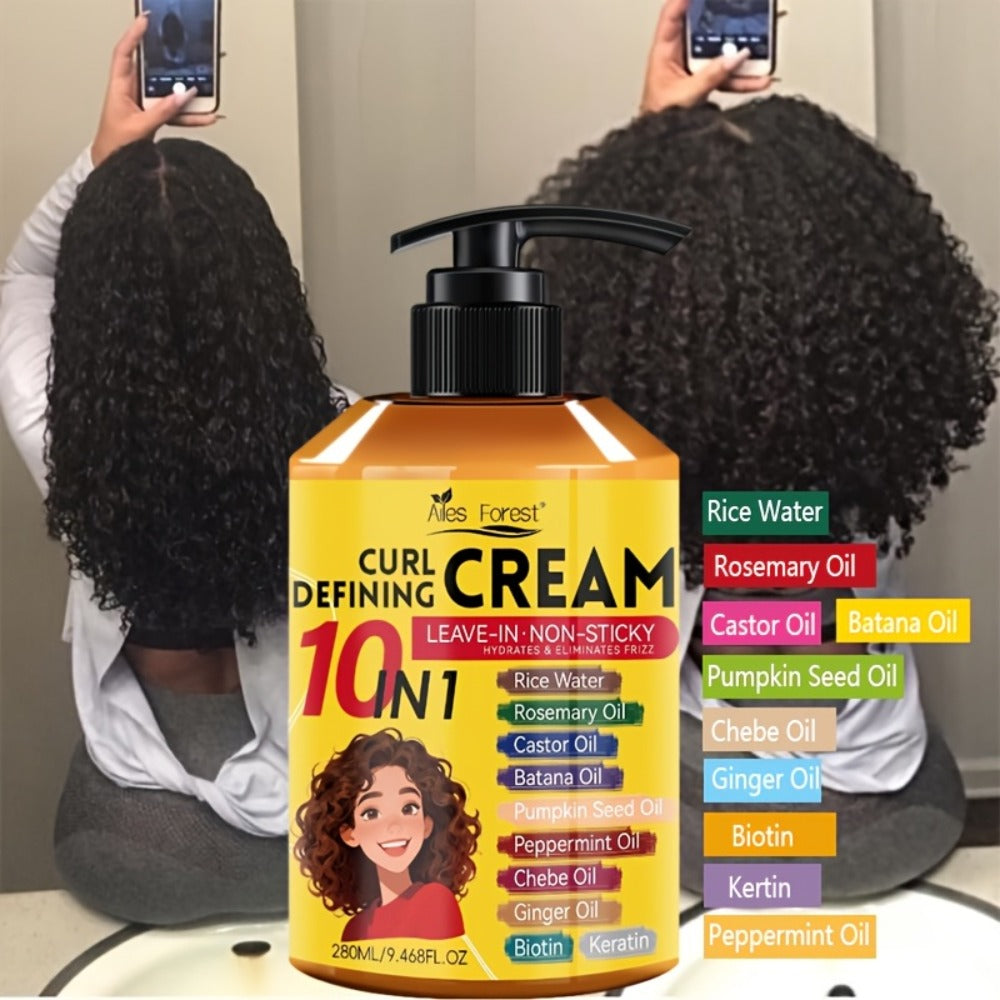 10-in-1 Leave-In Curl Defining Cream Anti-Frizz Deep Moisturizing Hydrating Conditioner — Non-Sticky Frizz Control Curl Enhancer for Wavy Curly Coily Natural Hair Unisex 280ml - product image 7