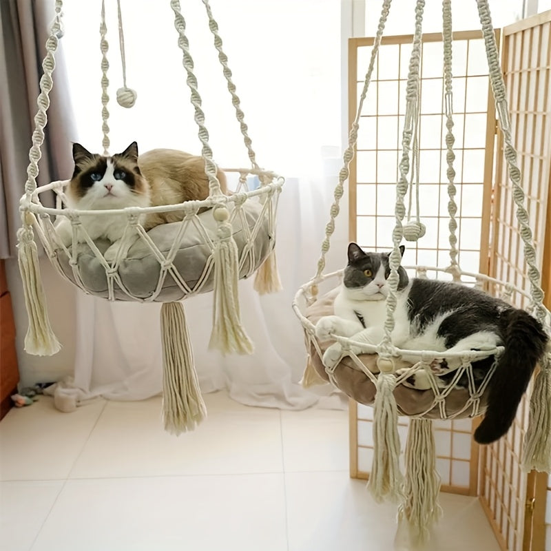 Indoor Cat Nest Basket for 1-2 Cats, 11.81" & 15.75" Diameter – Hand-Woven Rope Cat Hammock & Swing Bed - product image 4