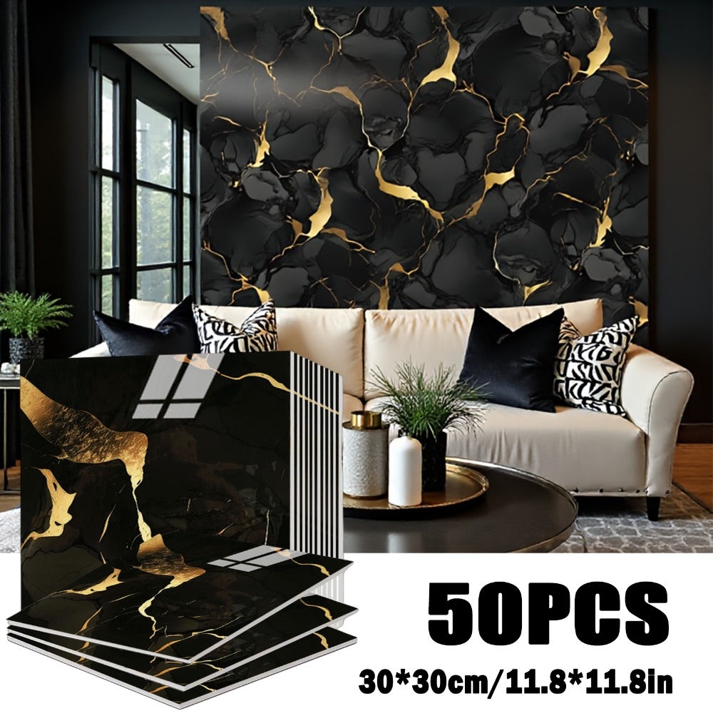 Self-Adhesive Marble Tile Stickers 11.8x11.8in Peel and Stick Wall Tiles for Bathroom Kitchen Backsplash – Waterproof 3D Glossy Imitation Marble Wall Panel, Easy to Install, 50 or  - product image 11