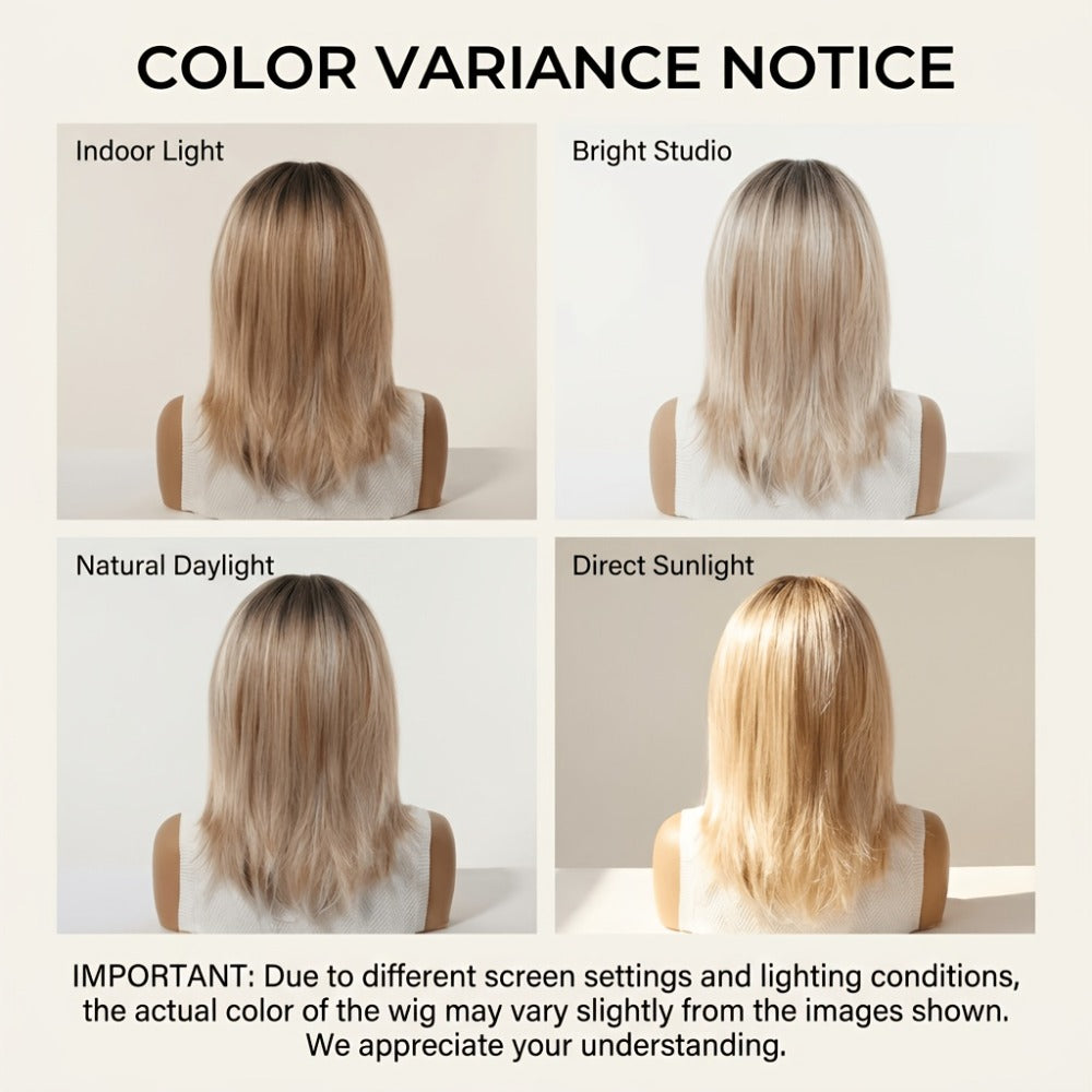 U Part Lace Front Bob Wig 4x1 Glueless Rose Net Cap Middle Part Natural Hairline Synthetic Wig for Women 14 Inch Brown Highlights Milky White Black Pink - product image 14