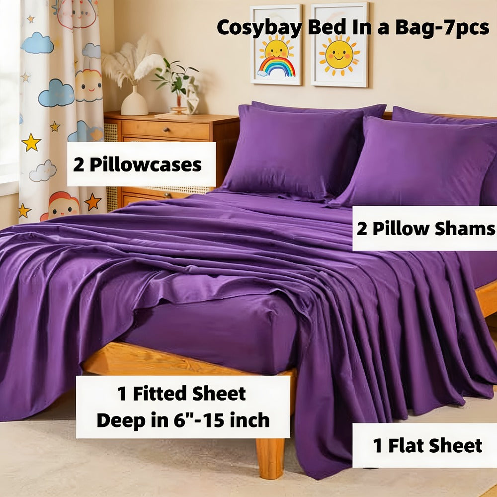 Comforter Set 7 Piece Bed in a Bag Full Queen King Soft Satin-Like Fabric with Fitted Sheet Flat Sheet Pillowcases Breathable Bedding Set for Bedroom Hotel - product image 6