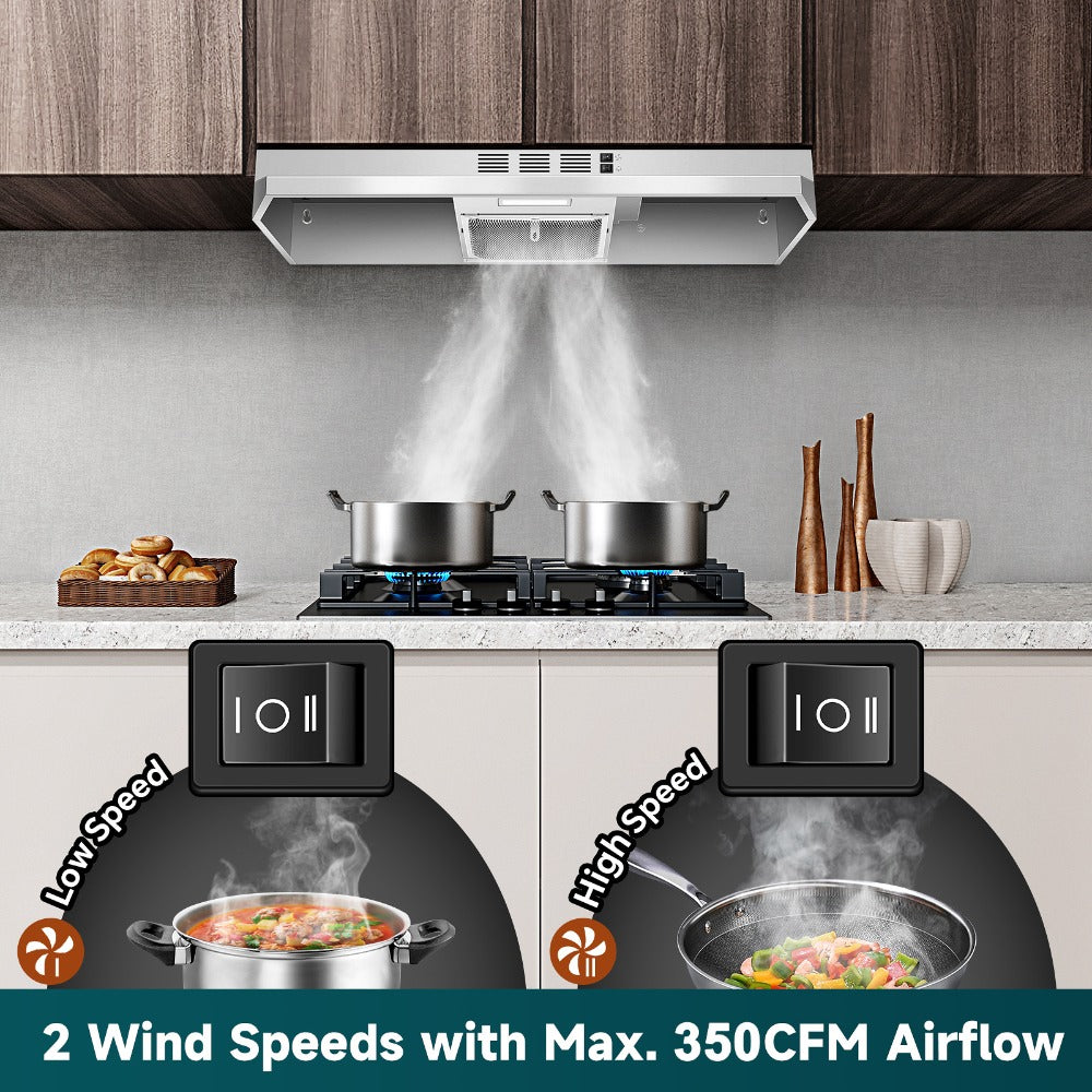 Range Hood 36 Inch Under Cabinet Ducted Ductless Convertible Stainless Steel 350CFM 2-Speed Exhaust Fan LED Light 3-Layer Aluminum Mesh Filter Top Rear Venting Kitchen Vent Hood - product image 24