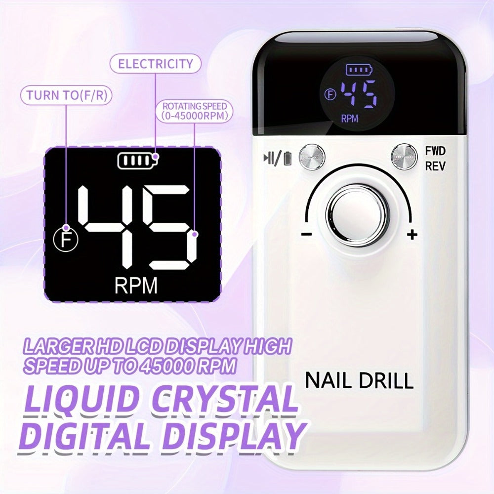 45000RPM Electric Nail Drill Machine Rechargeable Cordless with LCD Display Professional Nail File Drill for Acrylic Gel Nails Cuticle Removal Manicure Pedicure Polisher Home Salon - product image 4