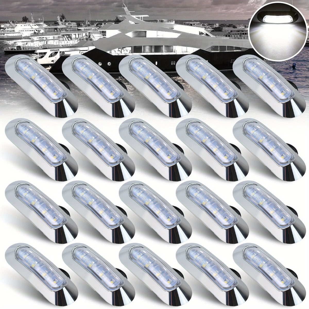 Marine LED Navigation Lights Set of 20 – Low Frequency, No Battery Required, Multi-Color Options – Stern Circular Deck & Onboard Boat Lights for Yachts & Boats