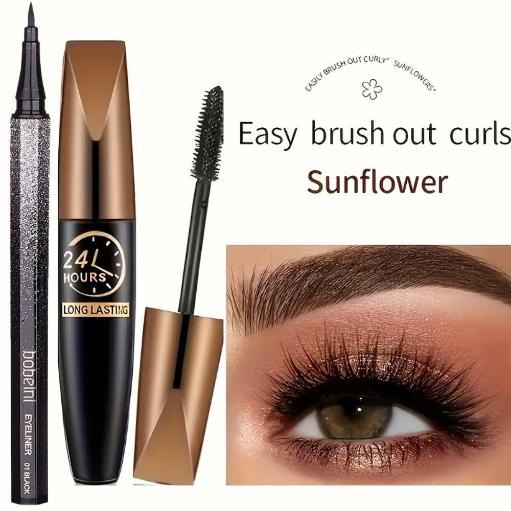 8D Fiber Mascara Set 2 Pcs Volumizing Lengthening Smudge-Proof Waterproof Long-Lasting Lash Extension Enhancer with Eyeliner Pencil Bold Black Eye Makeup Gift for Her - product image 6