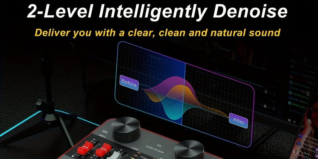 Podcast Equipment Bundle, All-in-One Audio Interface DJ Mixer with 2 Condenser Microphones, Recording Studio Kit Live Sound Card for Singing Broadcast, Live - product image 20