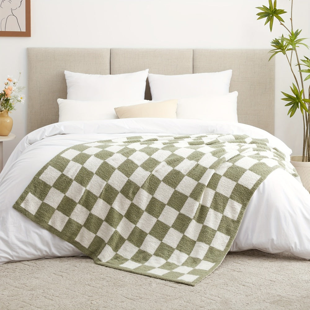 Jacquard Knit Checkered Blanket – Soft Cozy Fluffy Plaid Throw for Couch, Bed & Sofa, All Seasons, 4 Colors, Throw to King Size - product image 2