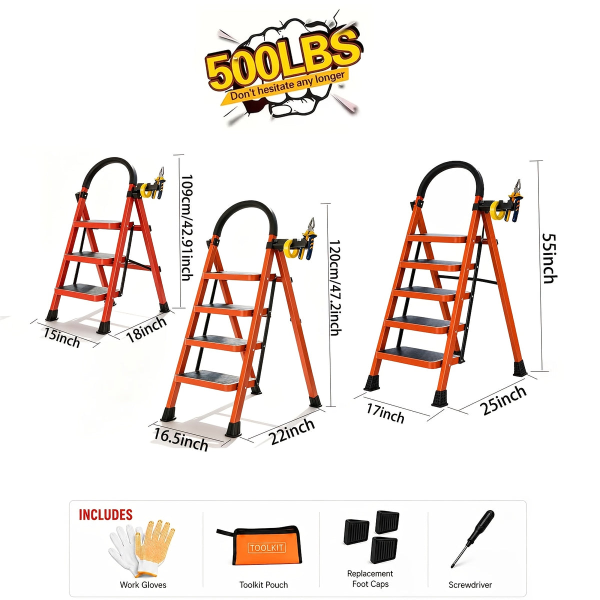 Folding Ladder, 2/3/4/5-Step Ladder, With A Weight Capacity Of 500 Lbs, Anti-Slip Wide Pedals With Safety Locks, Rust-Resistant Material, Suitable For Home - product image 6