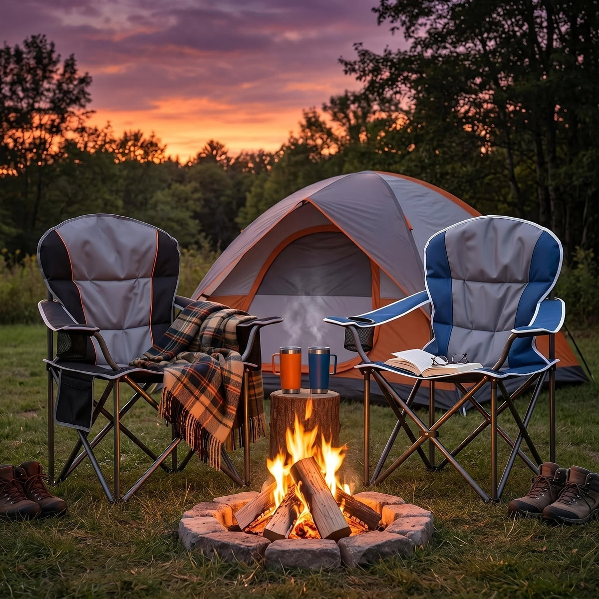 Heavy Duty Camping Folding Chair 500 LBS Capacity – 1 Pack or 2 Pack – Extra Large Outdoor Camp Chair with Organizer Bag, Cooler Bag, Cup Holder & Carry Bag for Lawn, Beach, Travel & Hiking