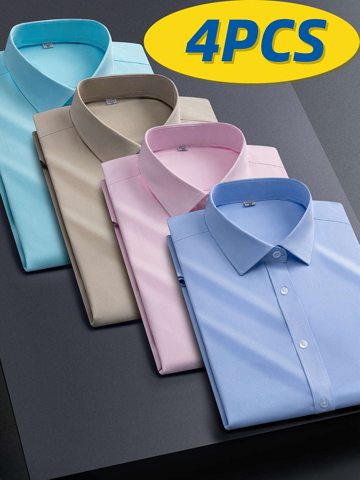 4pcs Men's Stretch Long Sleeve Dress Shirts - Professional Business Casual Blouses with Classic Collar, Solid Color, Comfortable & Stylish for Office - product image 16