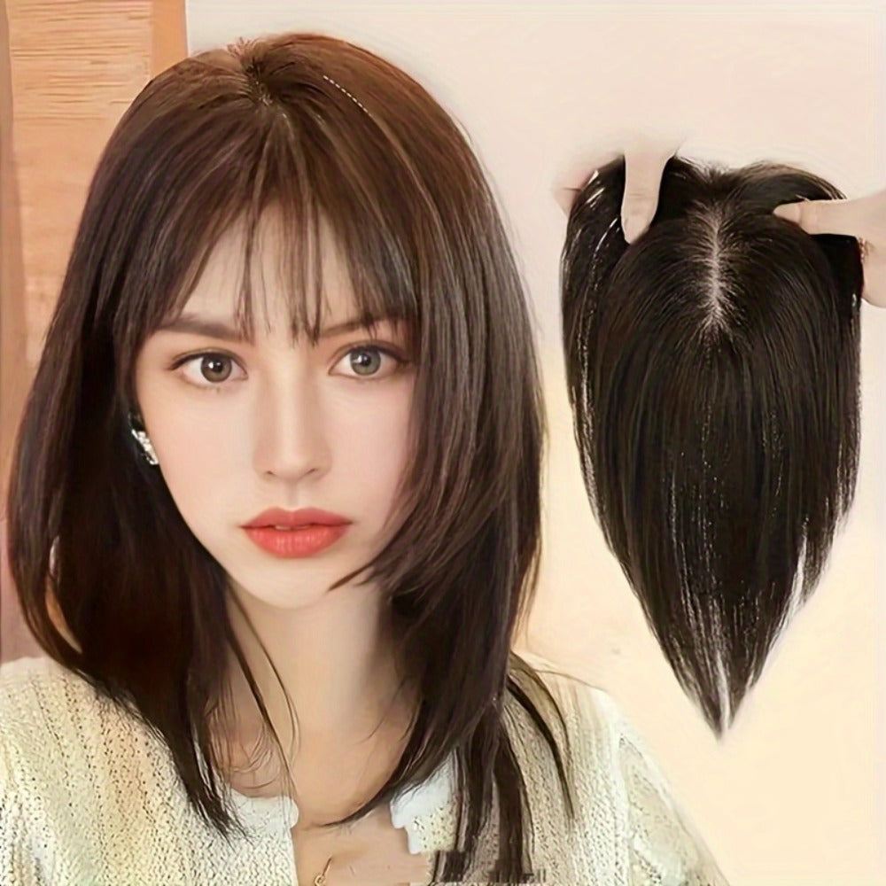 Hair Topper with Bangs for Women Thinning Hair Crown Coverage 10 Inch Lightweight Clip In Top Wig Volume Boost Black Dark Brown Light Brown Natural Blend - product image