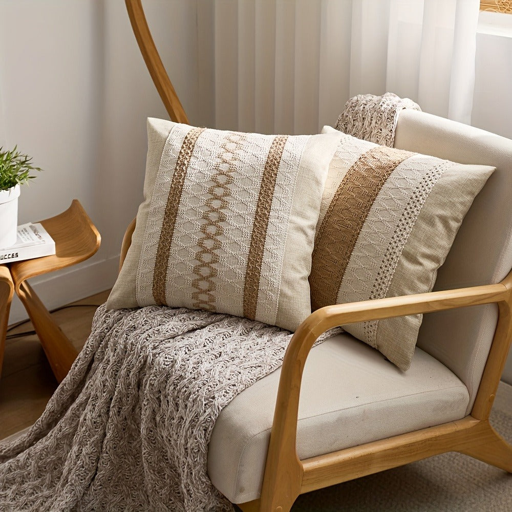 Throw Pillow Covers 2 Pack Boho Geometric Brown Beige 18x18 – Bohemian Decorative Pillow Cases with Zipper Closure – Soft Polyester Cushion Covers for Sofa Couch Bedroom Living Roo - product image 10