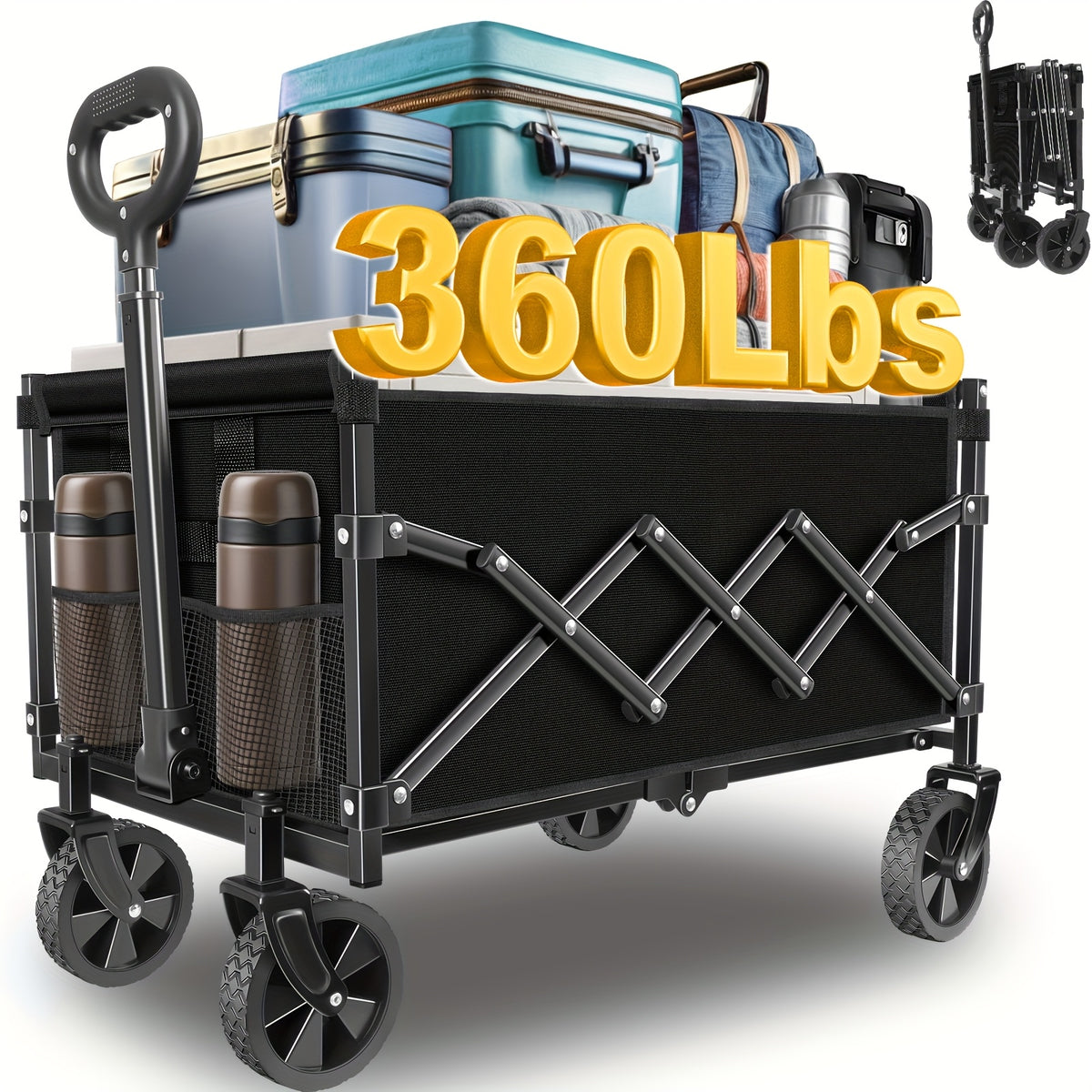 360/ 520/580/600 Lbs Collapsible Wagon Cart with Wheels Foldable - Folding Utility Heavy Duty Wagons Carts for Grocery Sports Garden Shopping Camping - product image