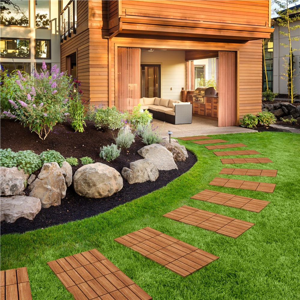 Acacia Wood Deck Tiles Interlocking Outdoor Flooring, Water-Resistant Non-Slip Patio Tiles, Easy Snap DIY Installation for Deck, Garden, Poolside, Balcony – 10pcs & 27pcs Sets Avai - product image 5