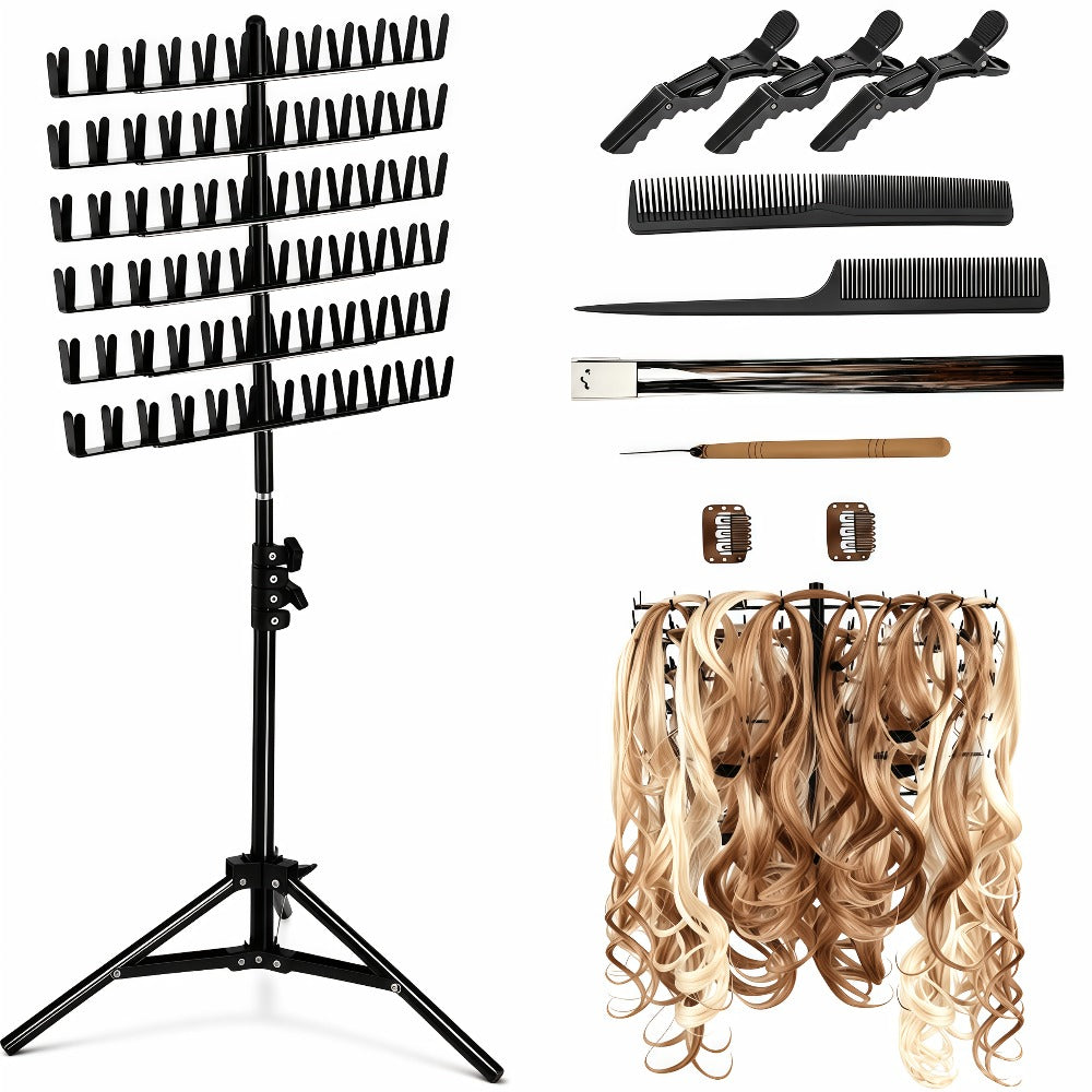 144 Strand Braiding Hair Rack Standing Height Adjustable 30-50 Inch Foldable – Tangle-Free Hair Extension Holder | Knotless Box Braids Cornrows Organizer | Salon Hairstylist Tool B - product image