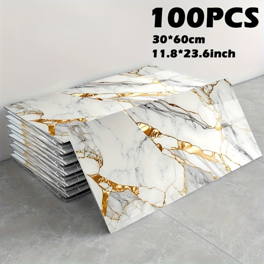 Peel and Stick Marble Tile Stickers – Self Adhesive Foam Wall Tiles for Bathroom Kitchen Office Bohemian Home Decor (50/100pcs, White/Gray/Black/Blue Gold) - product image 5