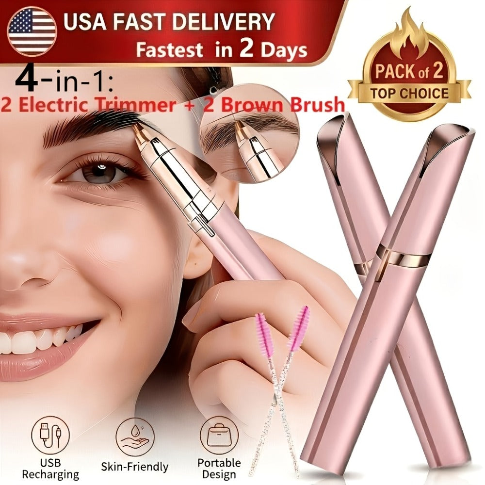 Electric Eyebrow Trimmer for Women 2 Pack, USB Rechargeable Painless Precision Eyebrow Razor Pen, Portable Hair Remover for Face Lip Leg Armpit – Pink White Colorful - product image