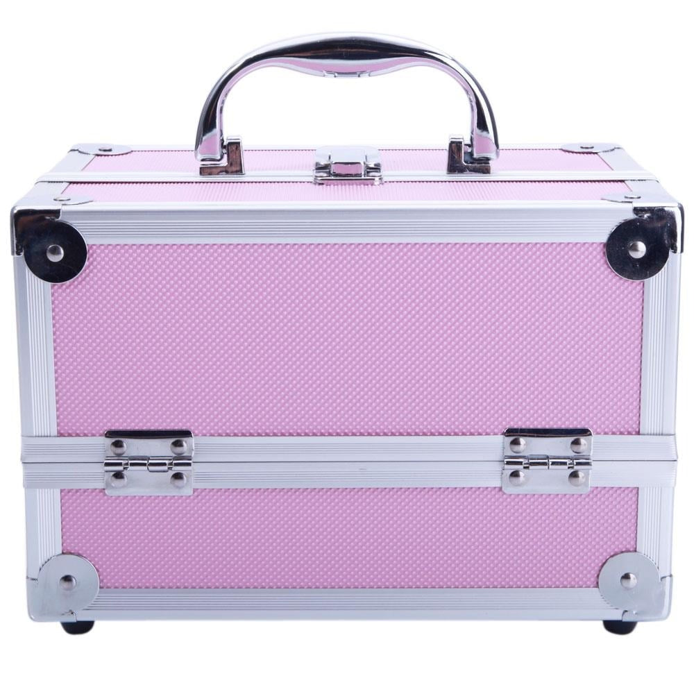 Aluminum Makeup Train Case with Wheels Large Capacity Lockable Cosmetic Trolley Organizer Adjustable Dividers Retractable Handle for Makeup Artists Salon Travel Black Silver Pink B - product image 22