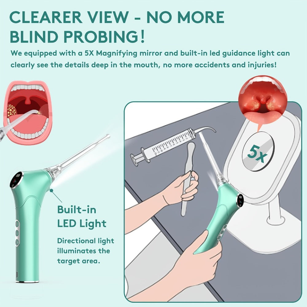 Tonsil Stone Remover Electric Vacuum Kit – Built-In LED Light, 3 Suction Modes & 5X Magnifying Mirror, Oral Irrigator for Safe Effective Tonsil Stone Removal at Home - product image 7